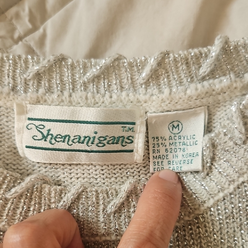 Vintage Shenanigans Cream Metallic Sweater M Shimmer Knit Y2K - Picture 3 of 8